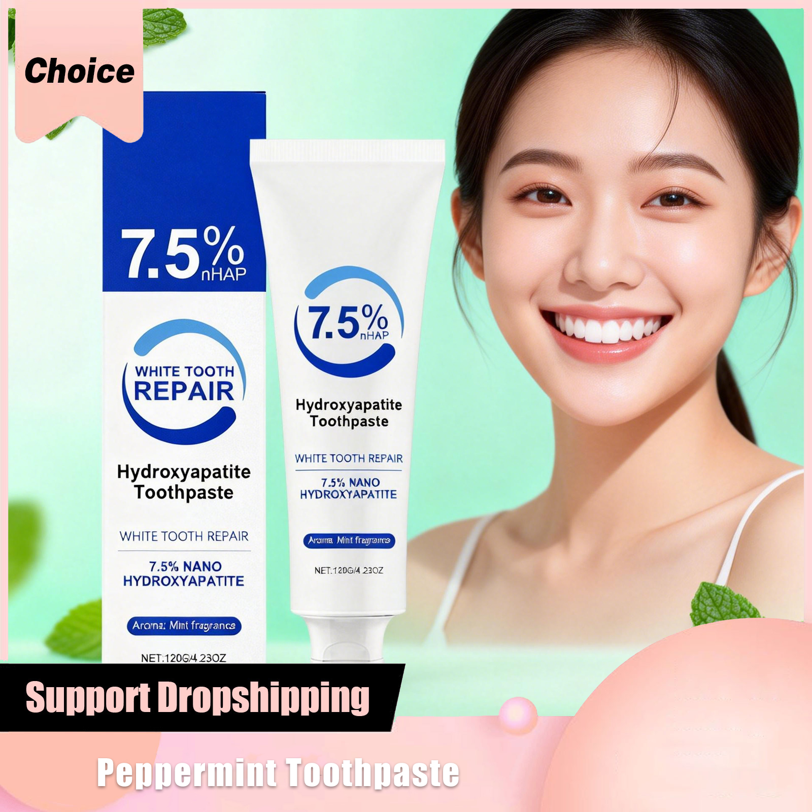 Teeth Whitening Foam - 7.5% Hydroxyapatite Peppermint Toothpaste Whitens Teeth