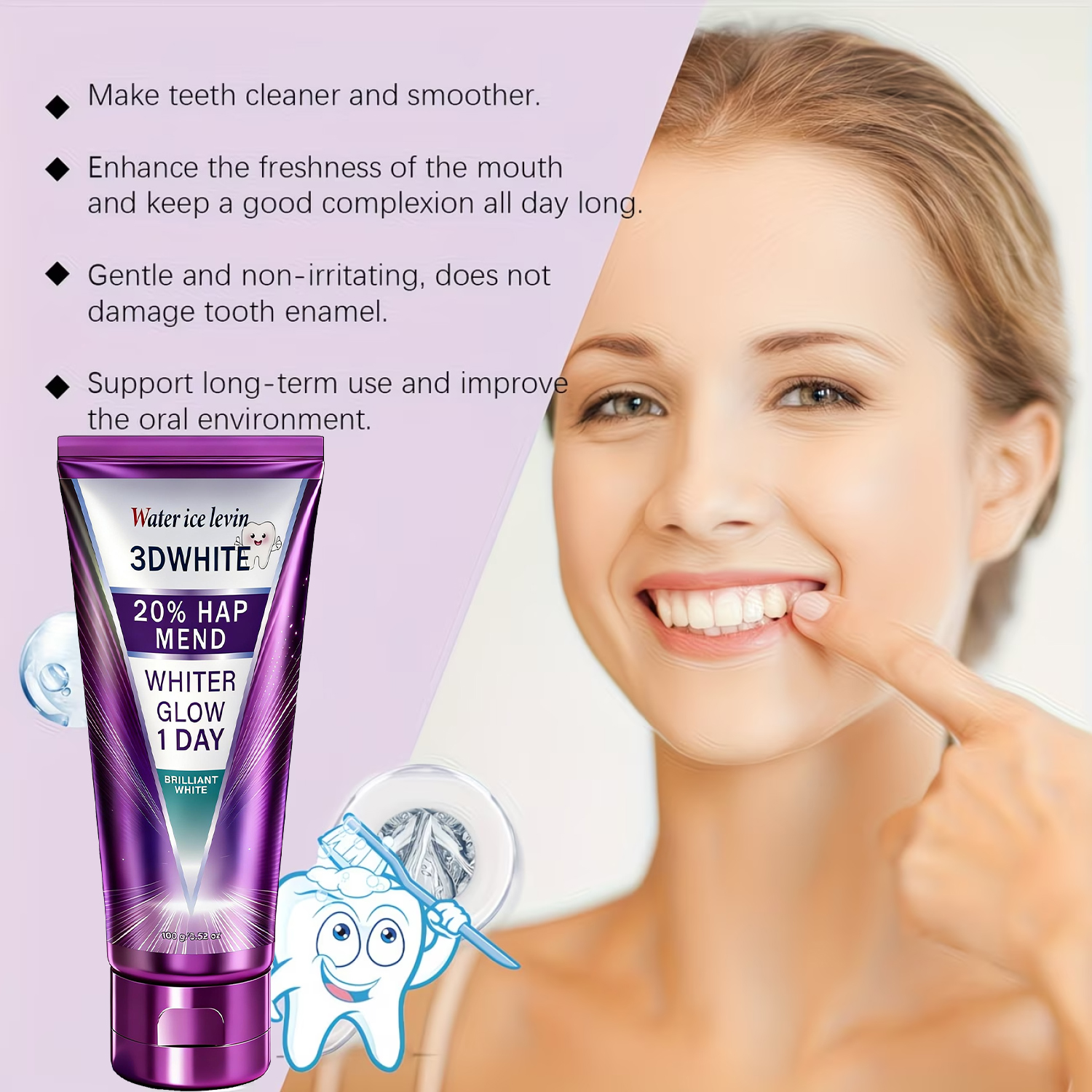20% HAP 3D White Toothpaste -  - Teeth Whitening Foam recension och pris