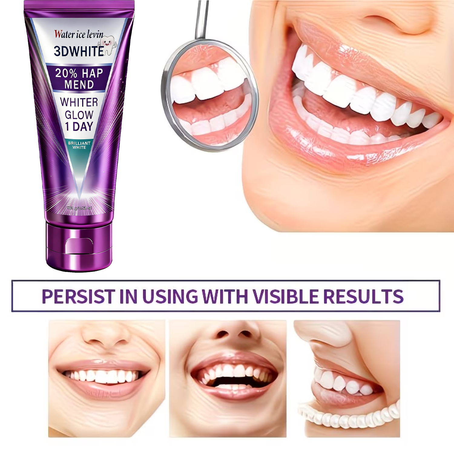 20% HAP 3D White Toothpaste -  - Teeth Whitening Foam recension och pris