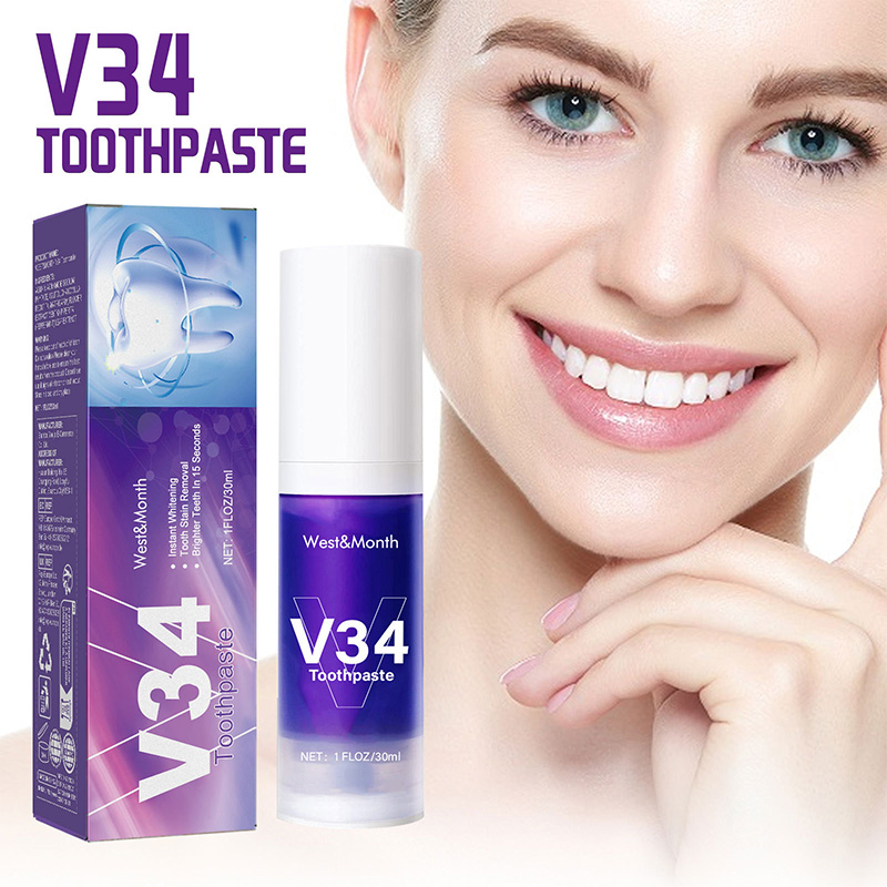 V34 Purple Toothpaste Mousse 3 - Teeth Whitening Foam recension och pris
