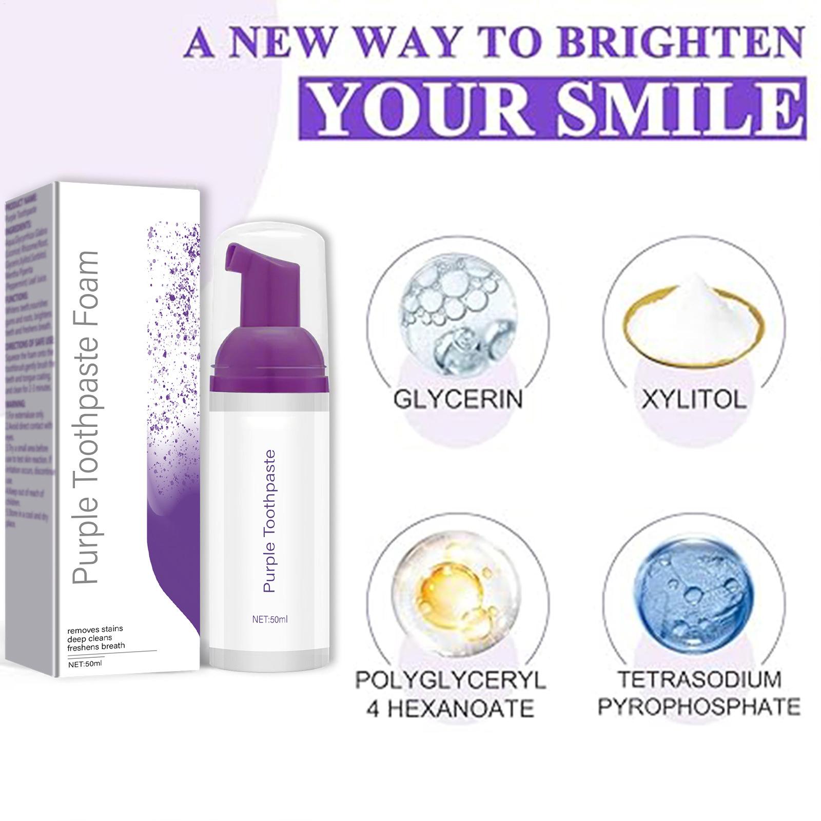 50ml Purple Whitening Toothpas - Teeth Whitening Foam recension och pris