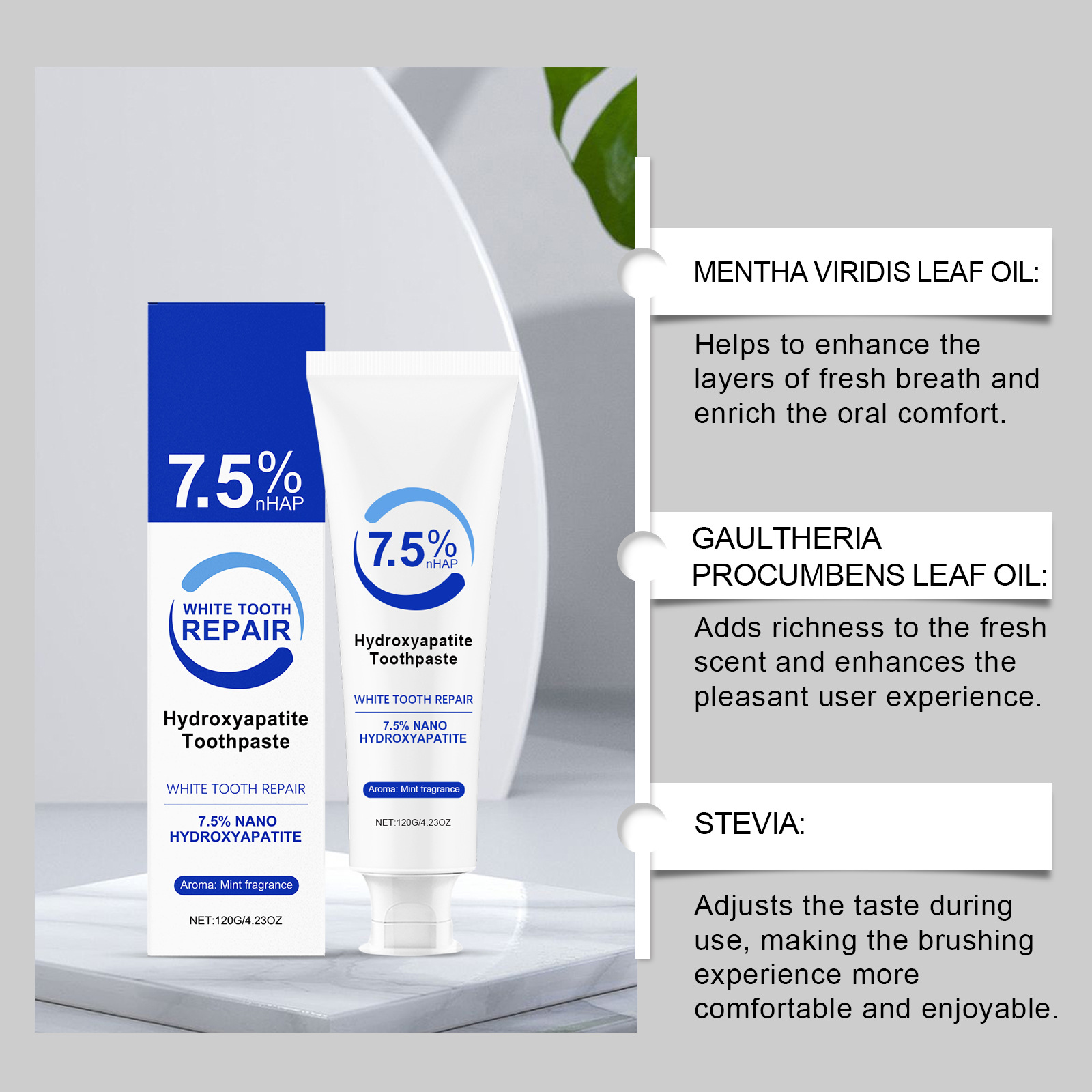 7.5% Hydroxyapatite Peppermint - Teeth Whitening Foam recension och pris