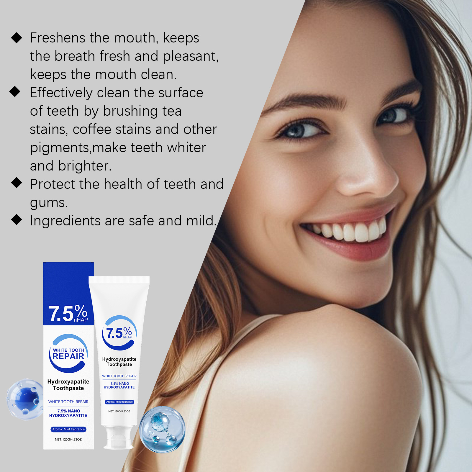 7.5% Hydroxyapatite Peppermint - Teeth Whitening Foam recension och pris