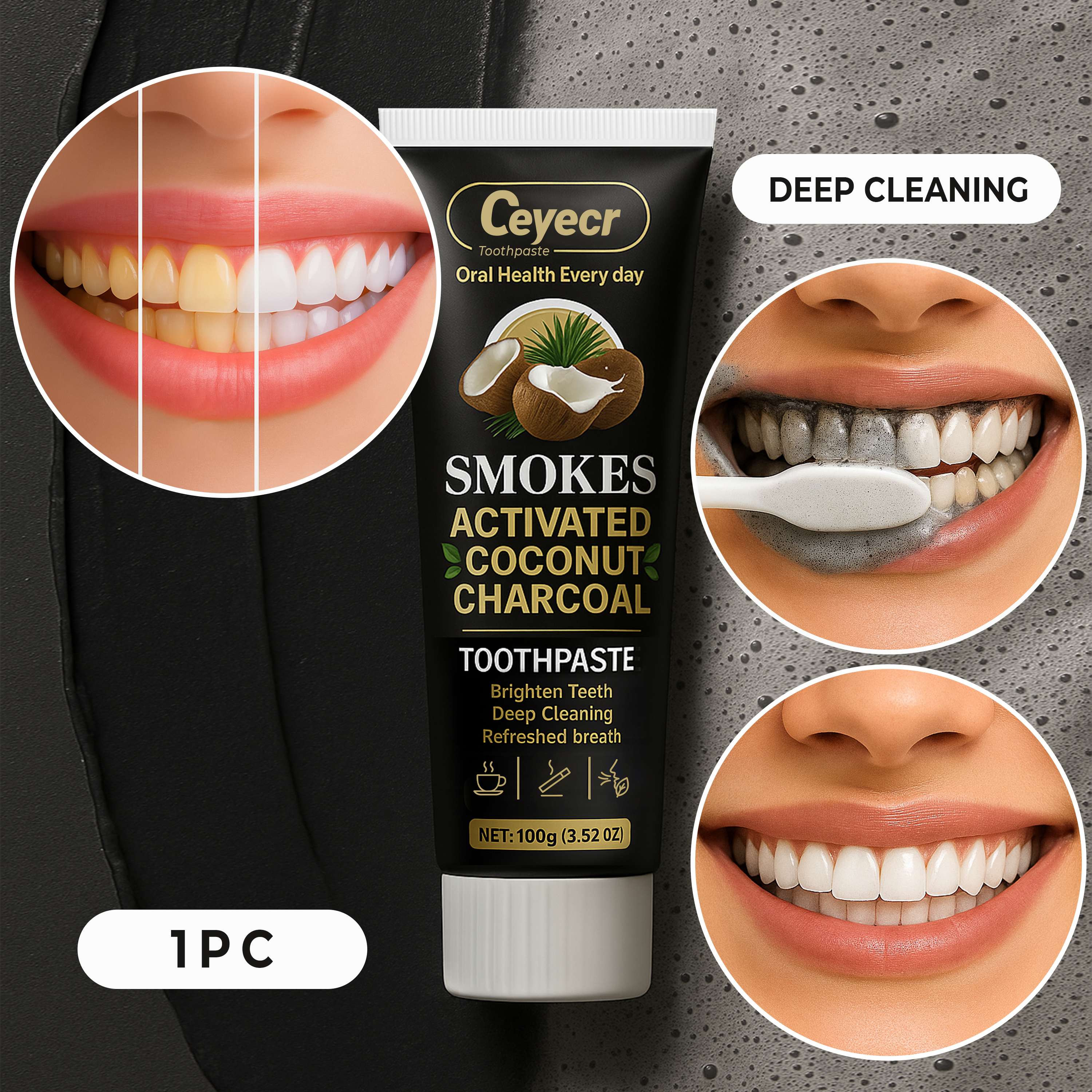 1pc Natural Activated Charcoal - Remineralizing Toothpaste recension och pris